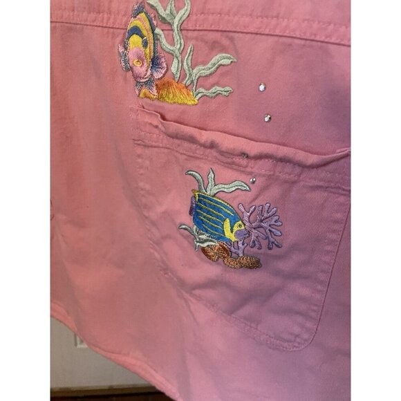 VintageTia Designs Dress Womens Sz L Pink Cotton Embroidered Fish Wearable Art - Picture 6 of 11
